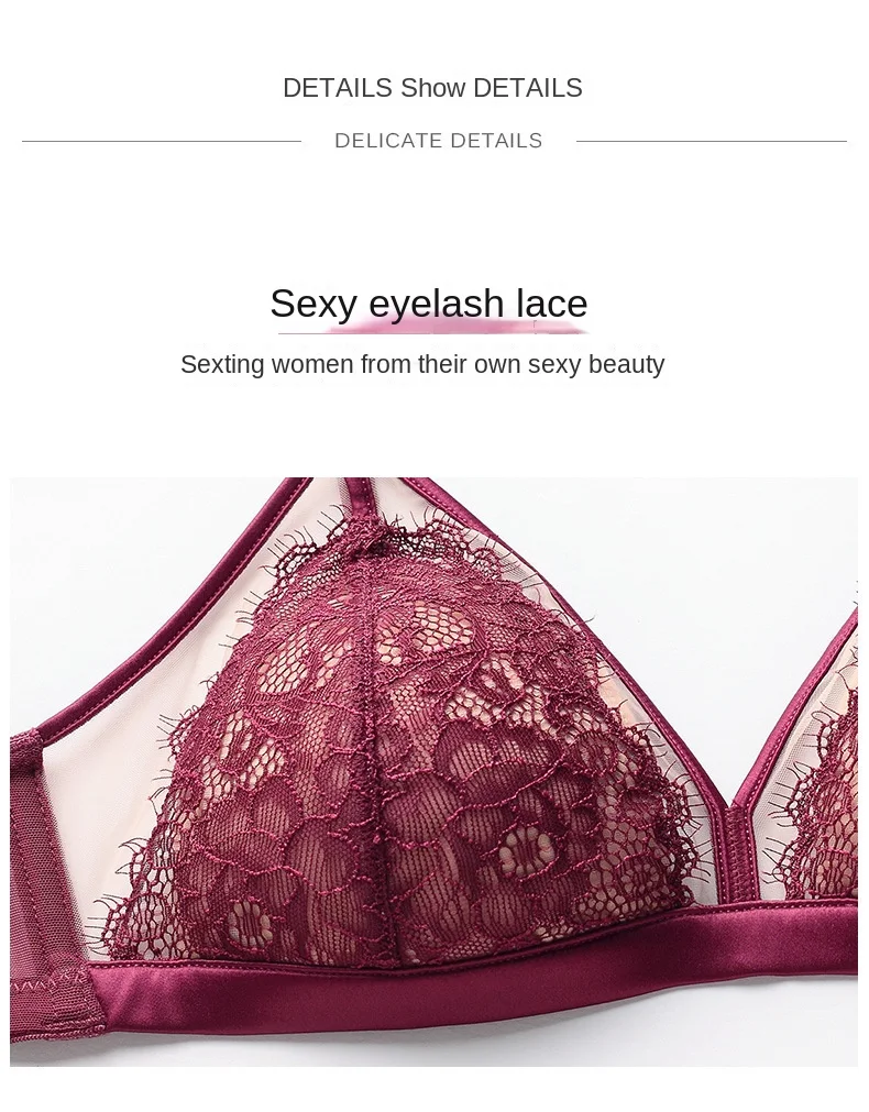 New Sexy French Style Lace Underwear for Women Thin Triangle Cup Push-up Bra Set with Bikini Panties Floral Pattern