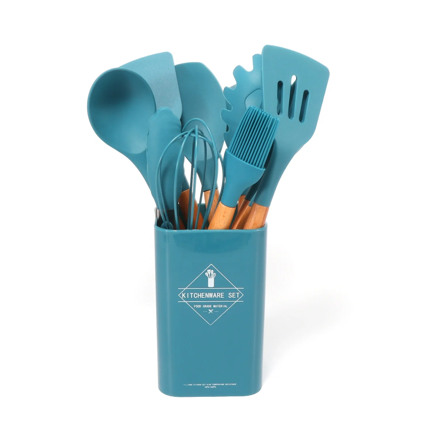 
Food Grade Non Toxic Cooking Utensils Set wooden Silicone kitchenware Utensils with Spoon Turner Spatula 