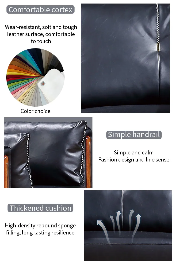 Pengpai Leather Sofas Settee 3 Seater Modern Sofa Set