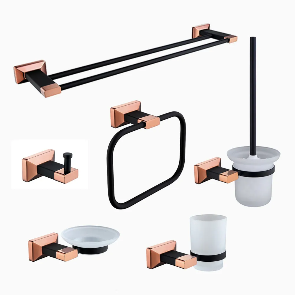 Luxury Black And Rose Gold Bathroom Accessories Set 6 Piece Buy