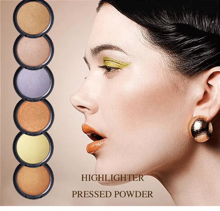 low moq oem wholesales 6 Colors custom logo private label face makeup press Compact highlighter Highlight Powder with Mirror