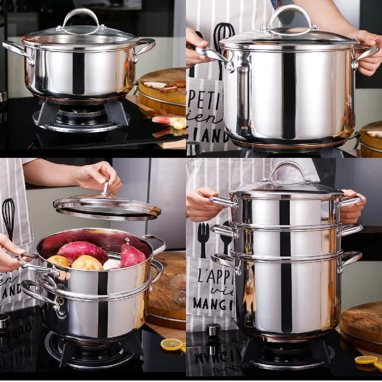 Cook Pots Pans Woks Casserole Steamer Fry Pan Frying Stainless Steel Pot Soup & Stock Cookware