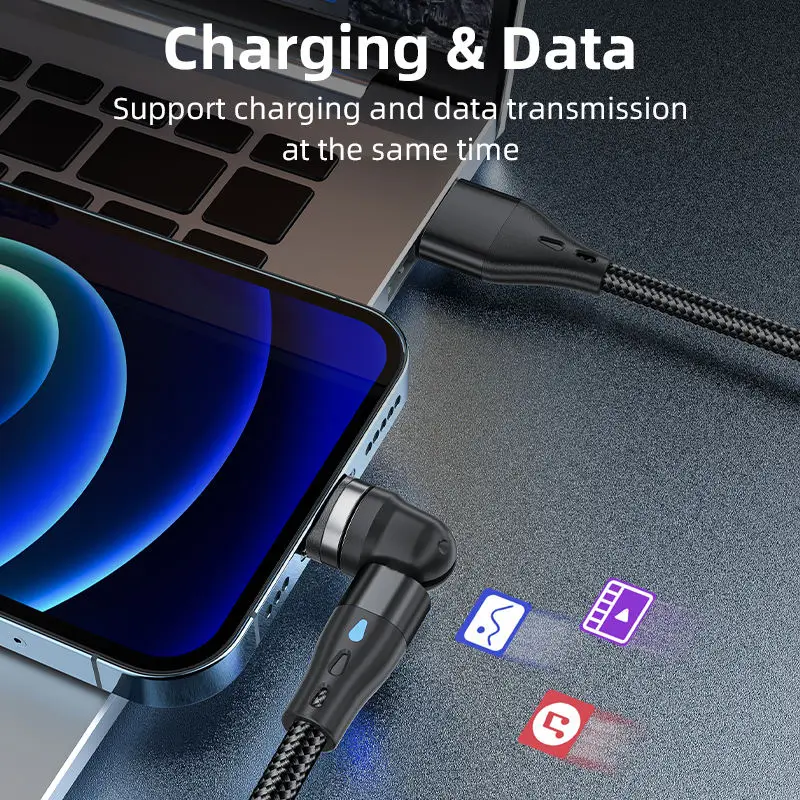 540 Cable Magnetic Usb 3 in 1 Fast Charging Cable L Shape & Straight 3a ...