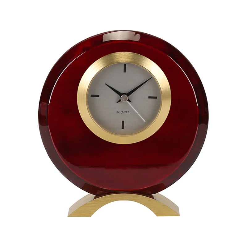 Circular Rosewood  Desk Clock with Gold Base