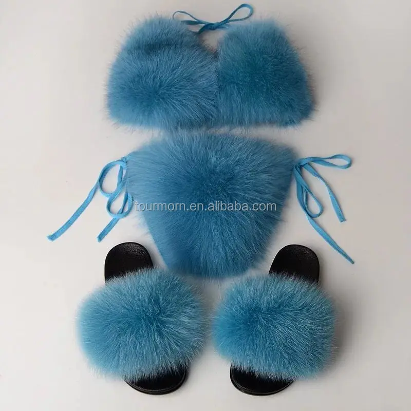 blue fur bra
