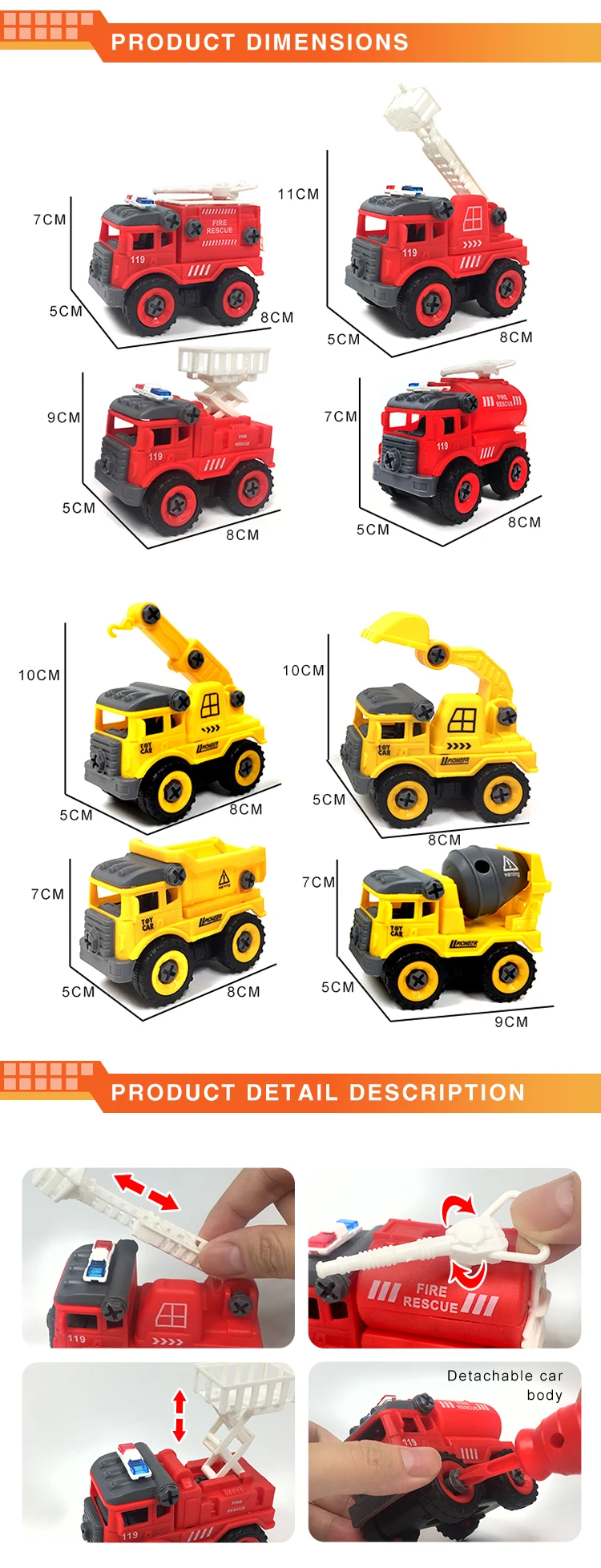 DIY take apart toy disassembling and assembling toy construction vehicles