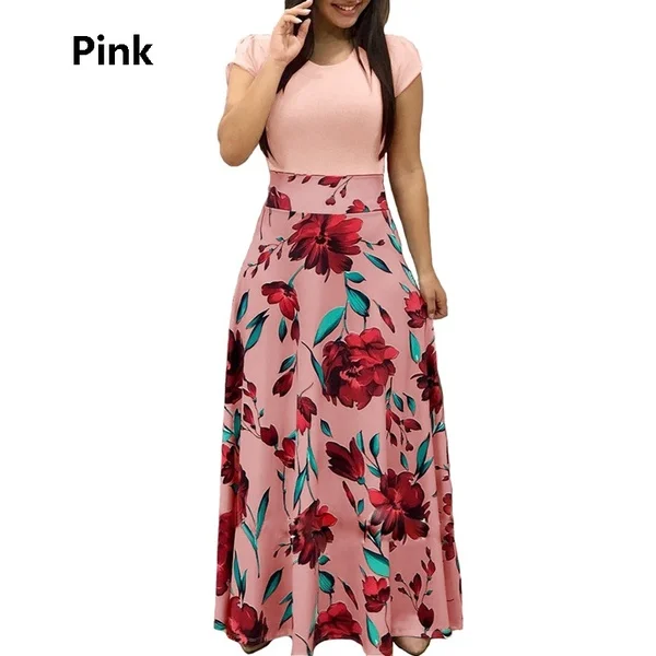 Women Sexy Bohemia Strips Floral Printed Long Sleeve Maxi Dresses Lady Casual Wear Dress