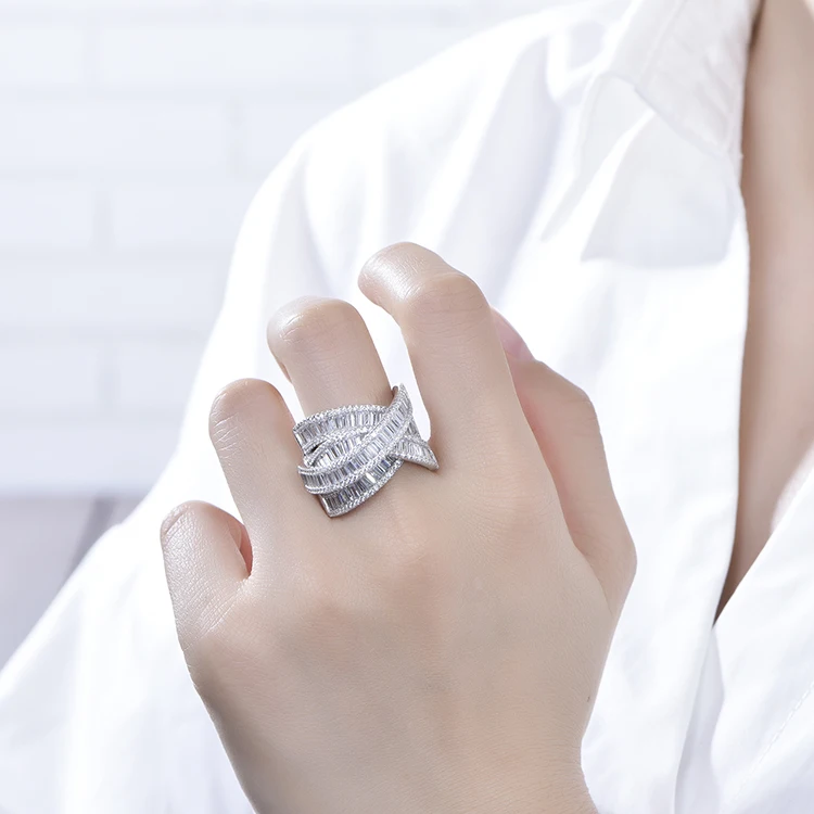 Plated Ring Baguette Zircon Ring White CZ jewelry Romantic 925 Sterling Silver Geometric Cluster Rings