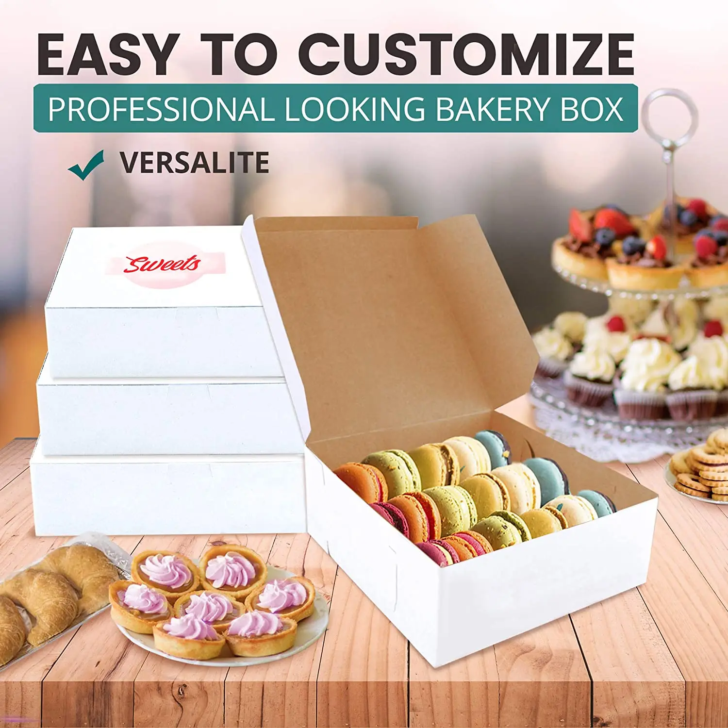 White Bakery Box For Cookies Compostable Kraft Paper Cardboard For