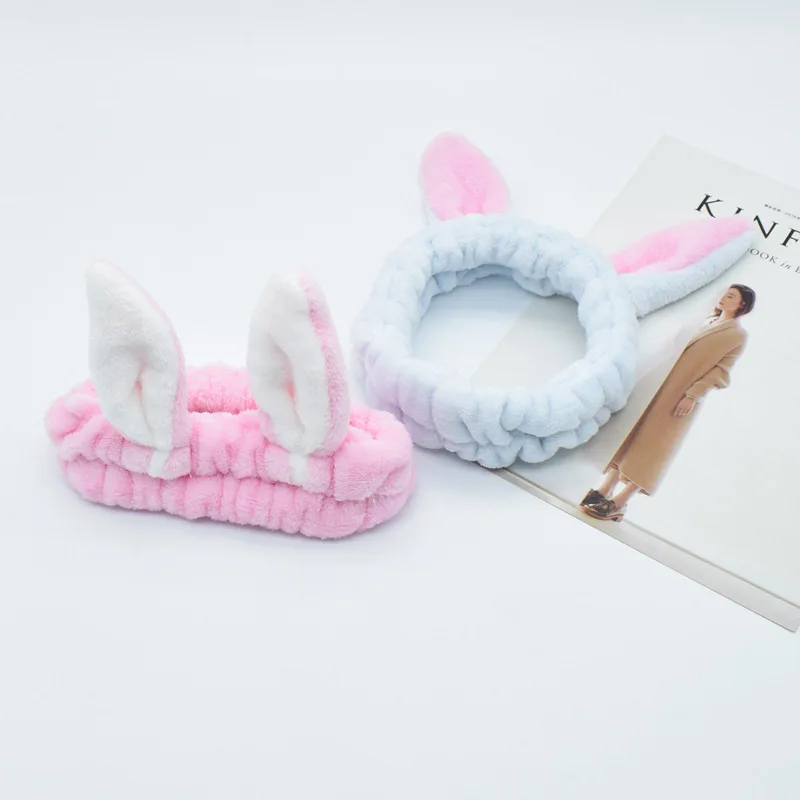 Hot Selling Cute Bunny Ears Facial Spa Headband Elastic Velvet Makeup ...