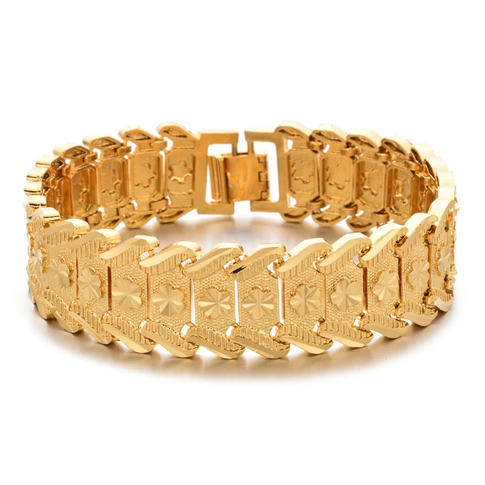 Wholesale 24k Gold Flower Dubai Sand Gold Wide Bracelet Star Cuban Real ...