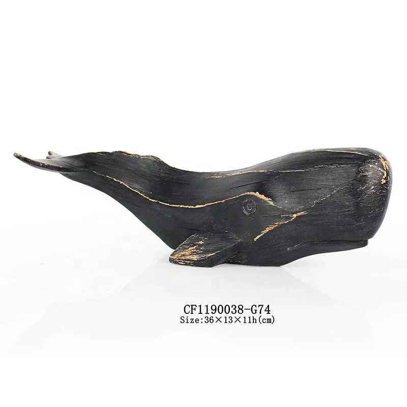 Ocean series decorative resin imitation wood hand painted whale decor supplier