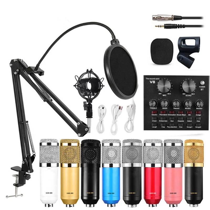 studio microphone BM 800 Professional Audio V8 Sound Card Set BM800 Mic Studio Condenser Microphone for Karaoke Podcast Recording Live Streaming usb microphone