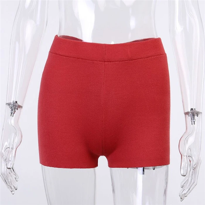 Fashion Rib Knitted Stretch Skiny Shorts 2020 Summer Women Short High