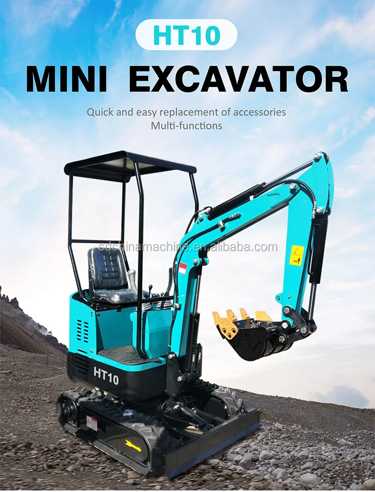 Ht10 Mini Excavator Hydraulic Crawler Excavator 1ton Small Digger Farm ...