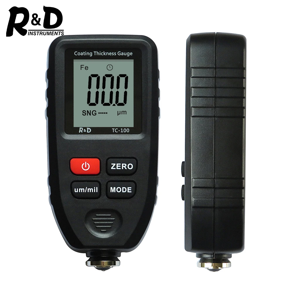 
R&D TC100 Coating Thickness Gauge 0.1micron/0-1300 Car Paint Film Thickness Tester Measuring FE/NFE Russian Manual Paint Tool 