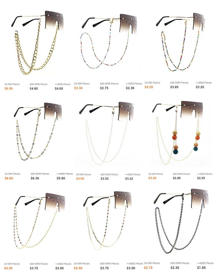 Custom Multiple Styles Eyewear Chain 18k Gold Plated Fashion Chain For