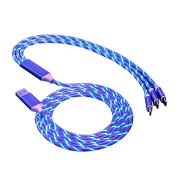 Illuminated fast charging cable data cable USB 3 in 1 suitable for Iphone mobile headset phone computer TYPE-C fast cable