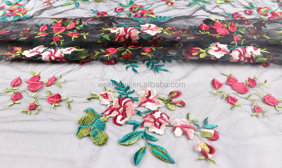Black Mesh Embroidery Lace Fabric