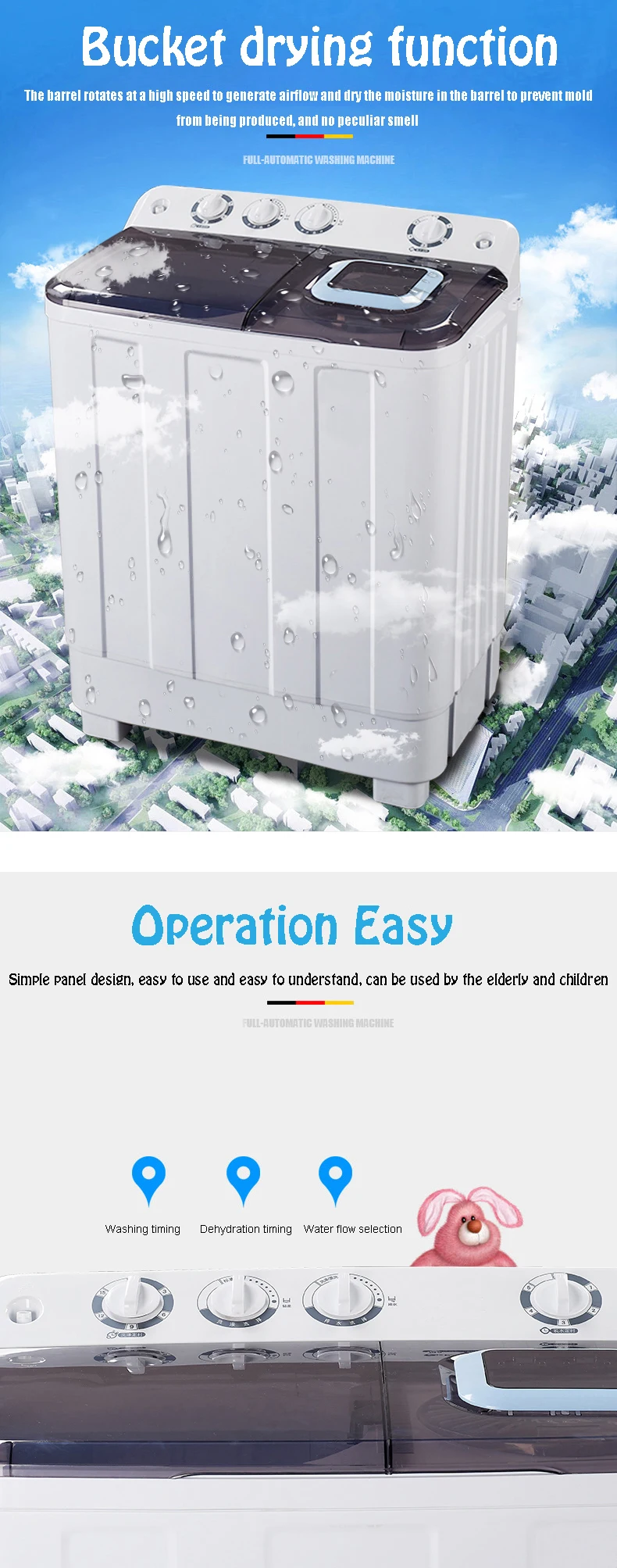 High Quality Household 17 Kg Portable Compact Twin Tub Washing Machine