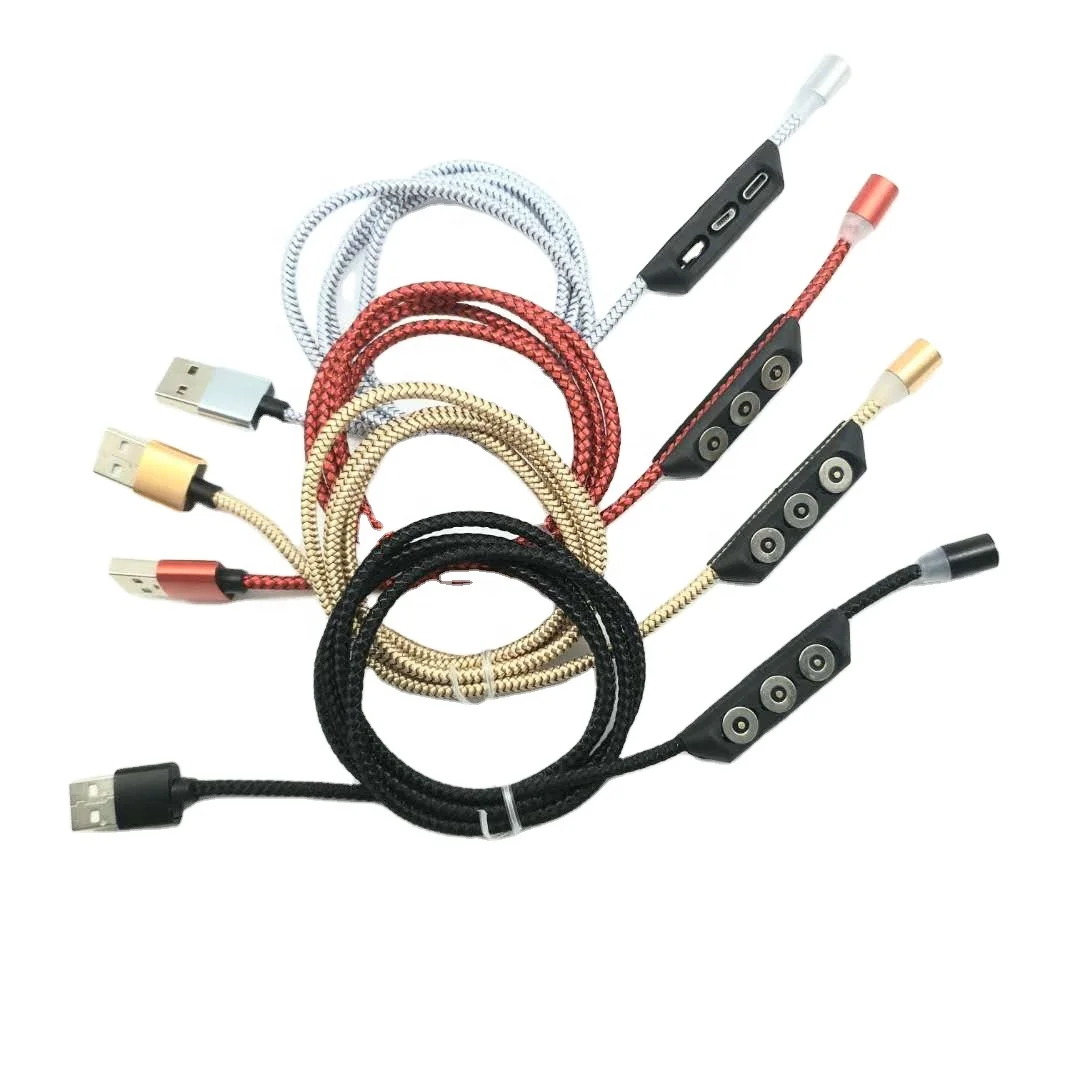 

Micro USB 3 in 1 Magnetic Charger Cable LED Magnetic Charging Cable with plug head storage, Black/sliver/red/gray/gold