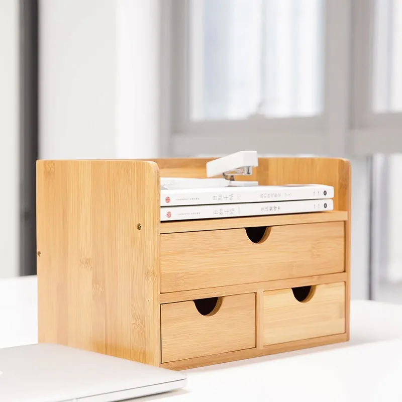 Bamboo Wood Shelf Organizer For Desk With Drawers Mini Desk Storage For ...