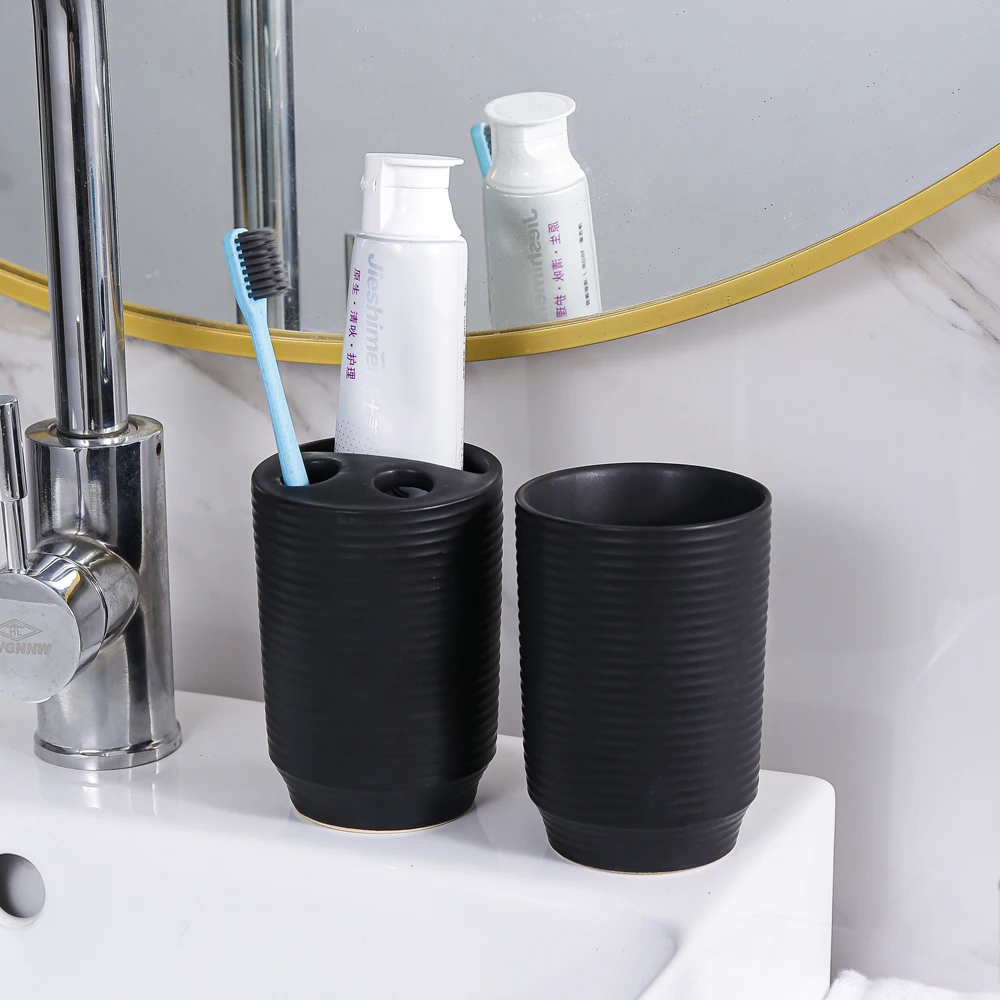 Matte Black Bathroom Accessories Set Ceramic 5 Piece Soap Dispenser ...