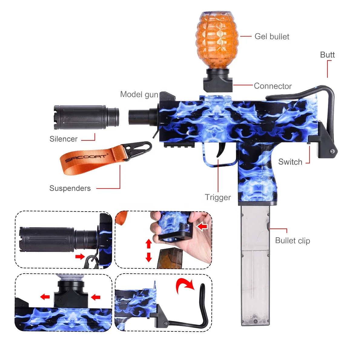 Uzi Electric Gel Ball Blaster Toy Gun For Kids For Outdoor Activities