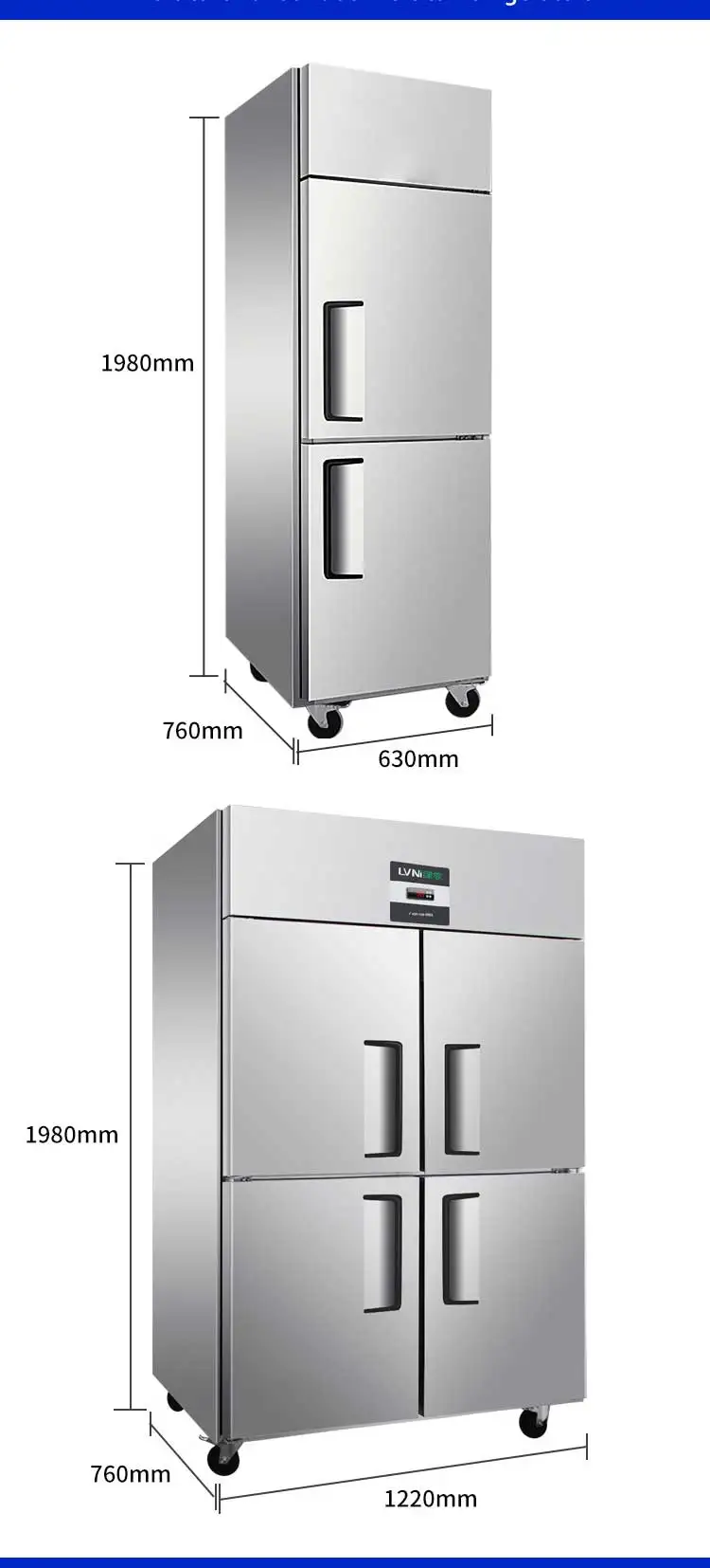 Air-cooled Vertical Commercial Refrigerator Kitchen Refrigeration Freezer Freezer Refrigeration Equipment Stainless Steel CB Ce