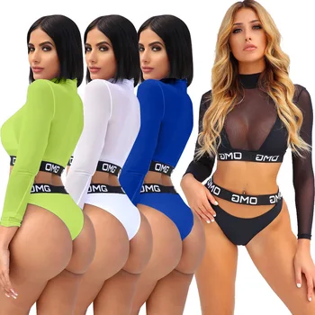 mesh long sleeve bathing suit