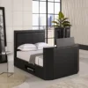 high quality good selling faux leather queen size bed with TV in the footboard JX095