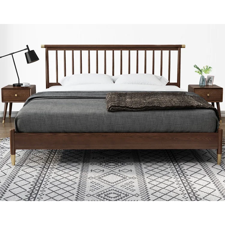 product-Luxury Bedroom Set Furniture elegant walnut color wooden modern beds designs sleeping house -1