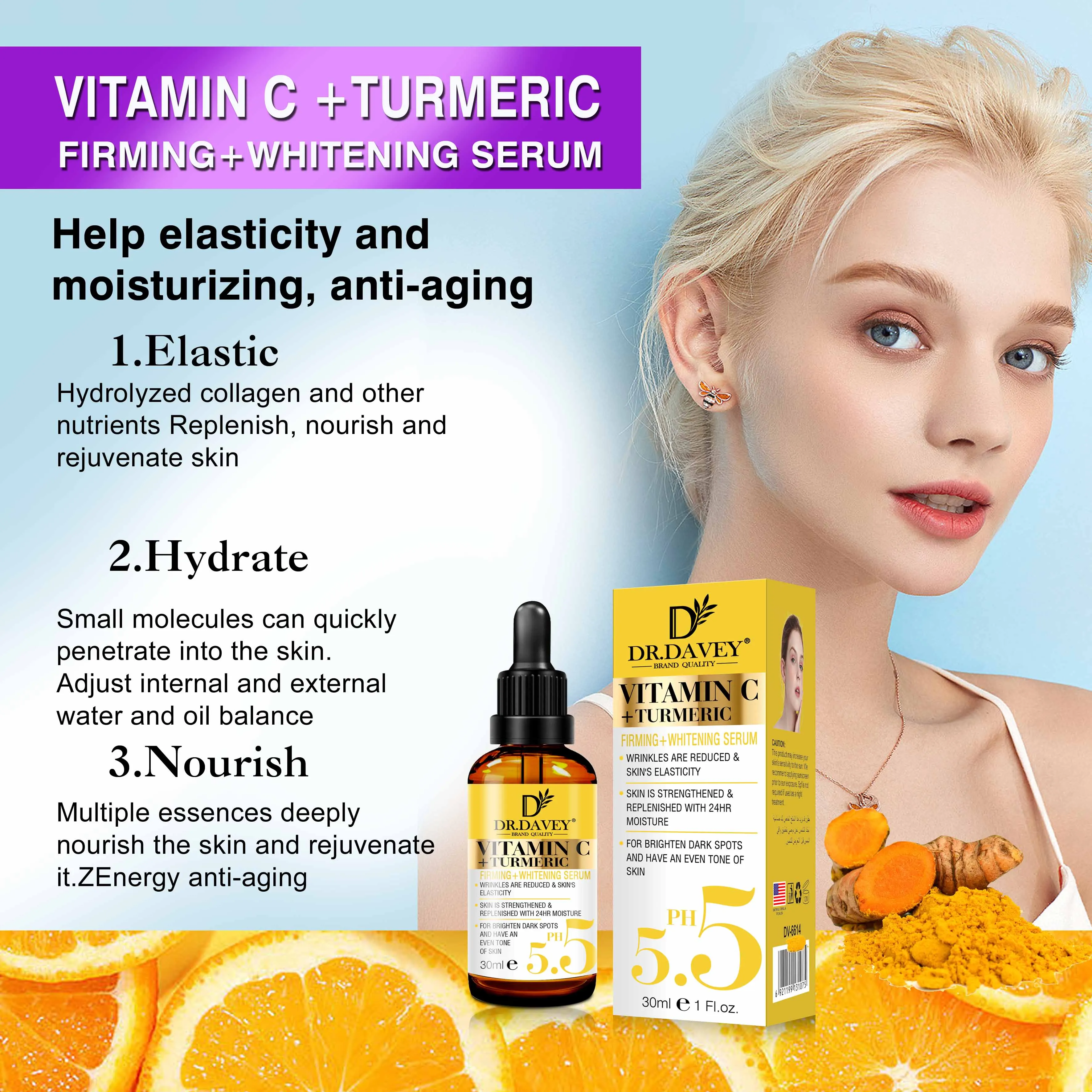 Dr.davey Vitamin C Turmeric Firming Whitening Serum 30ml For Brighten