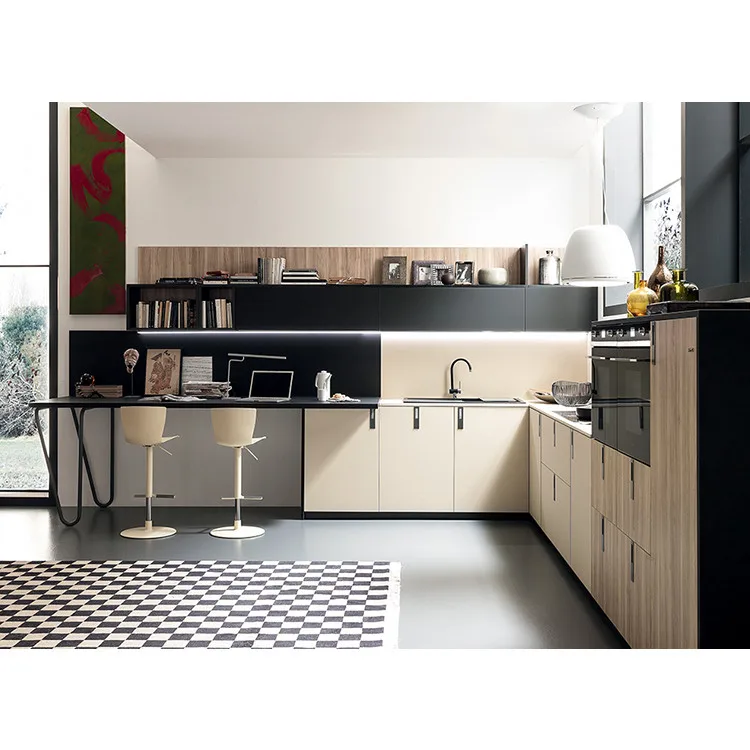 2020 Luxury Modular Kitchen  Stone Design Wood Veneer Textured Door Kitchen Cabinets