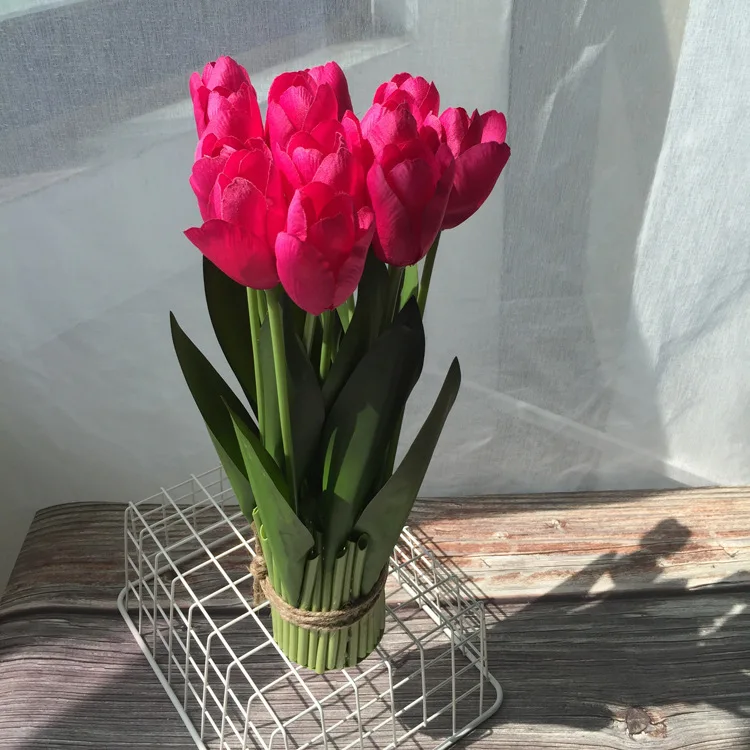 V177 Wholesale Home Decor Artificial Flower Bouquets Silk Tulips Flower