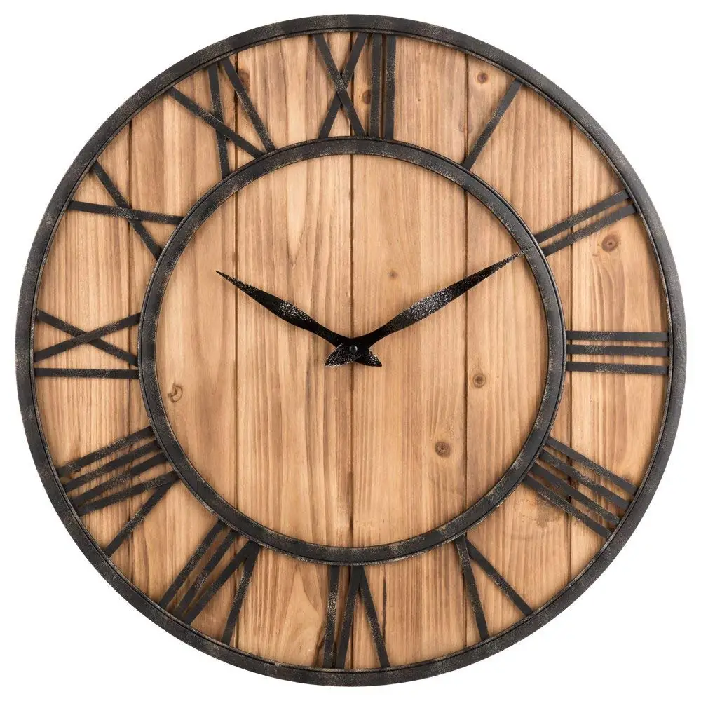 Farmhouse Rustic Barn Vintage Bronze Metal Solid Wood Noiseless Big Oversized Wall Clock X Large 24 Inch Buy Vintage Clock
