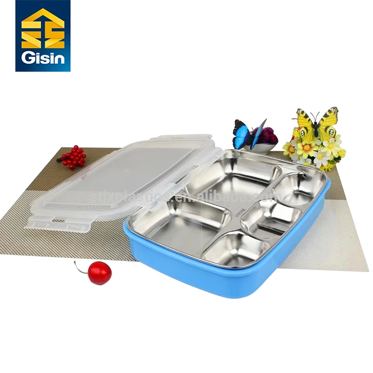 304 Stainless Steel 5 Compartments Kids Bento Lunch Box With Lock Buy