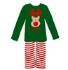 Christmas two piece boy sets blank color long sleeve deer applique t-shirt match wide striped high waist pant Christmas outfits
