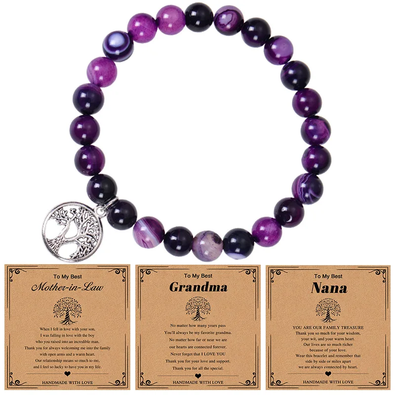 8mm Natural Pink Zebra Stone Splices Life Tree Pendants Braided