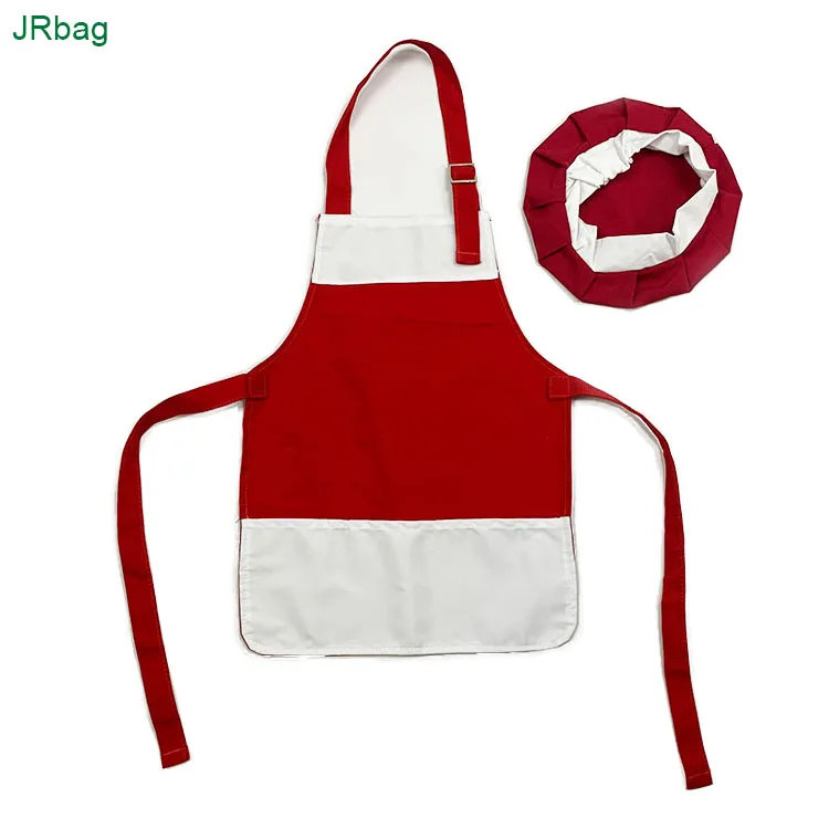 White and Red Kids Children Apron and Chef Hat Kitchen Cooking Baking Wear Kit  Baby Bib Apron Set Waterproof for Chefs in Train