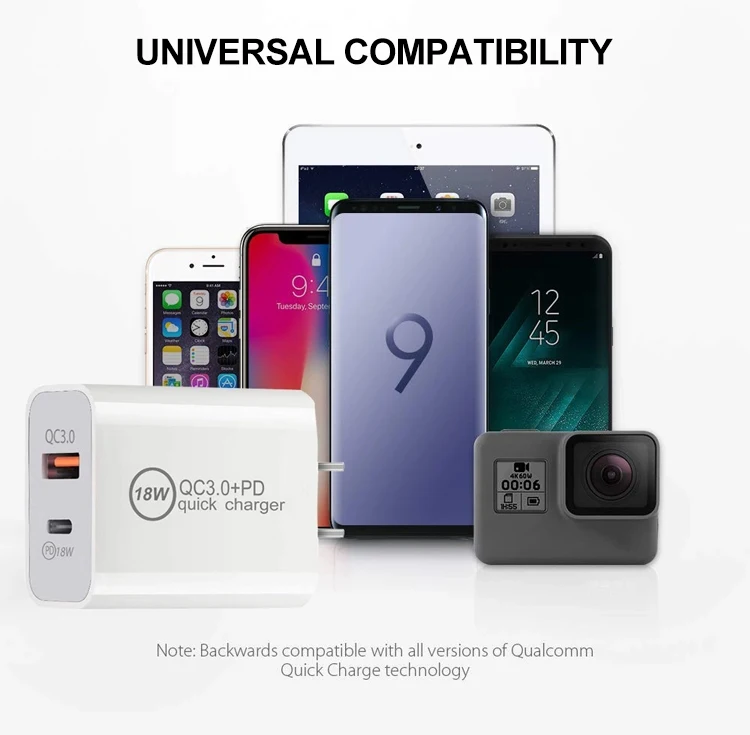 18W USB C PD Fast charger Quick Charge 3.0 PD+QC Wall Charger 18W PD fast charge