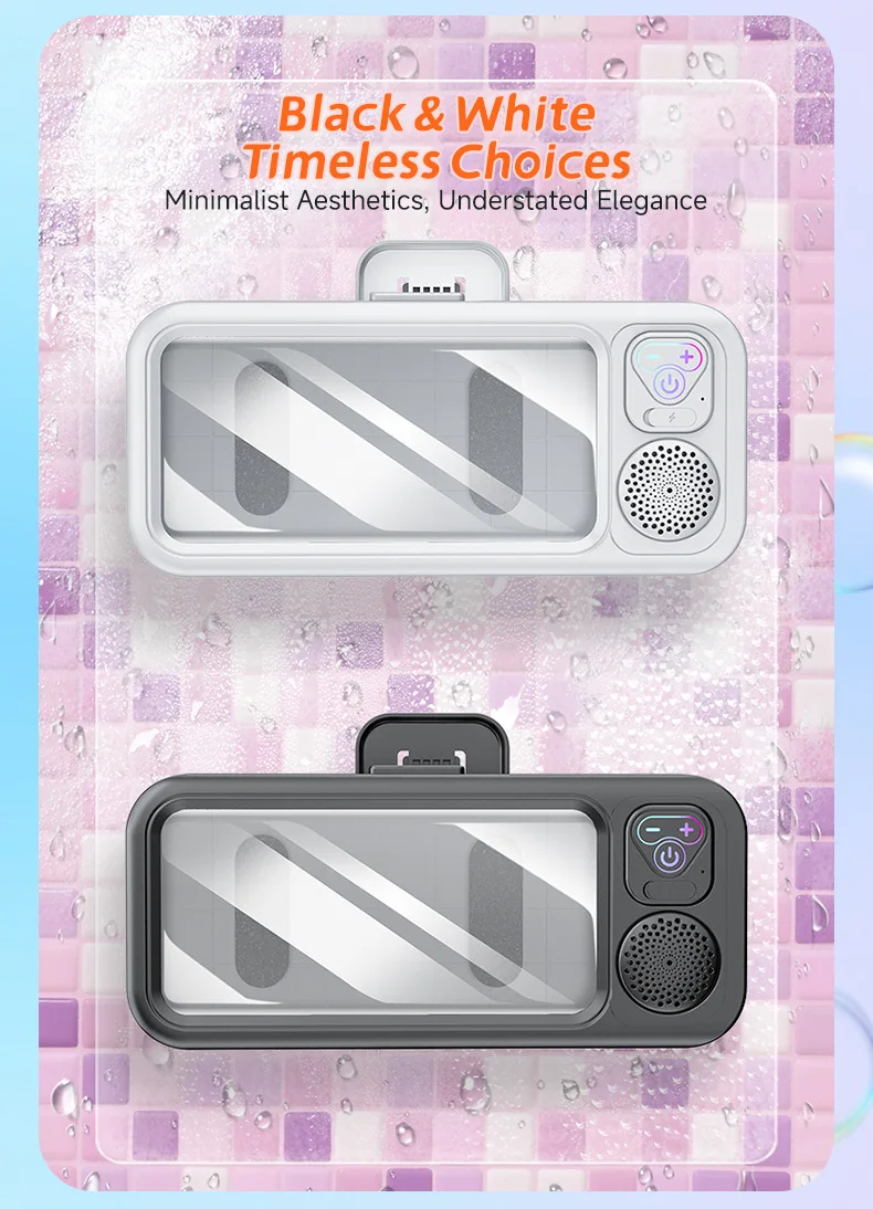 Phone Mount Waterproof Bathroom Phone Holder / Phone Case with Built-in BT Speaker, IPX5, 500-800mAh, Portable Speaker