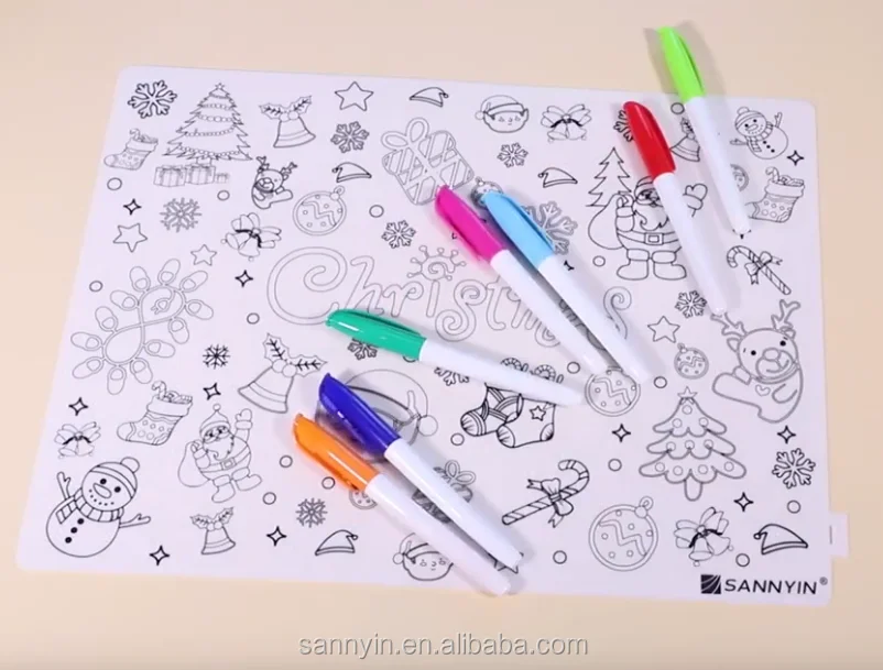 Kids Waterproof Washable Coloring Placemat Reusable Cartoon Graffiti Mat & Pen 