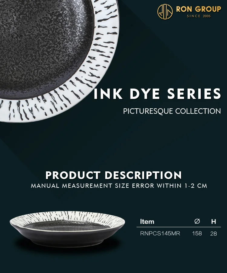 wholesale custom logo retro style restaurant black round vegetables fruit dinner plates tableware plates ceramic