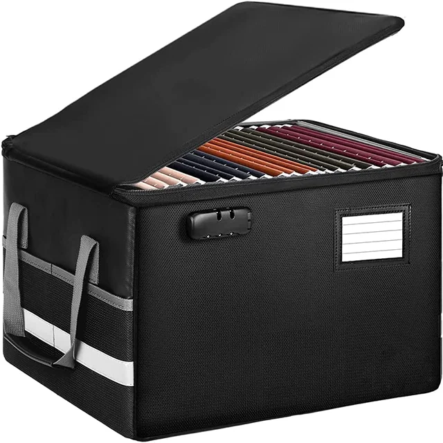 Collapsible Portable Fireproof File Storage Box With Lock Document