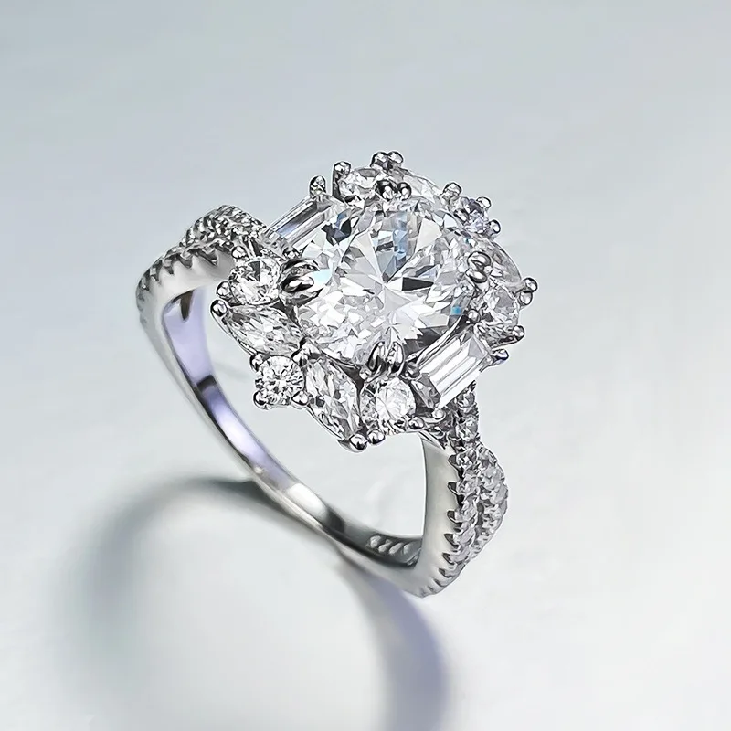 New Ins Style S925 Silver Ring Daily Simple Joker with 7*9 Oval Cut Zircon for Women Lab Diamond Ring