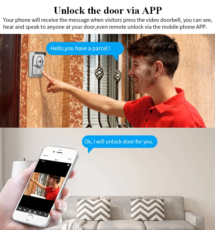 APP remote control smart video doorbell wifi video door phone video intercom for home