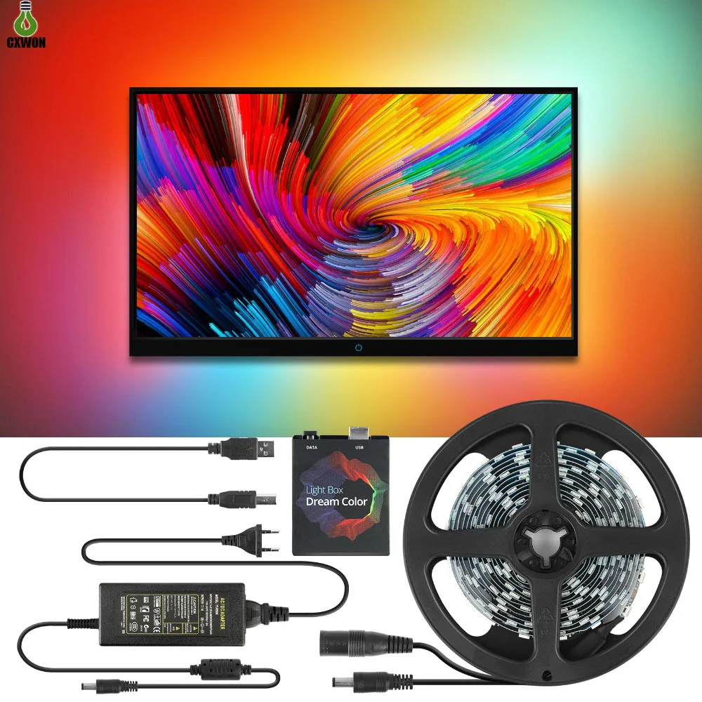 TV LED Strip light 5V USB RGB Dream Color Kit for TV Desktop PC Screen Background lighting 1M 2M 3M 4M 5M with colorful Box