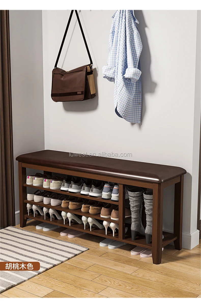 Shoe Racks Wooden Box Entrance Storage Wood Cabinets 3 Tier Shelf Bench With Modern Leather Seat Buy Shoe Racks Wooden