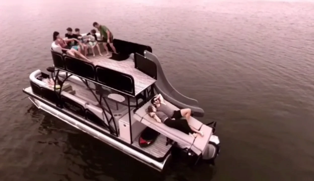 2021 Ecocamper 27 Ft Double Decker Pontoon Boat With Slide And Bimini